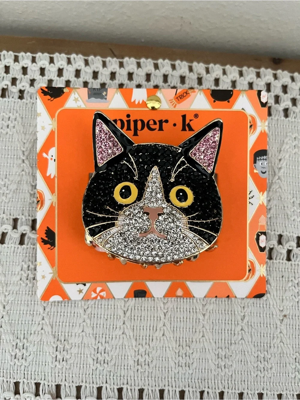 Unique Tuxedo Cat Rhinestone Hair Claw Clip Trick or Treat Piper K Halloween